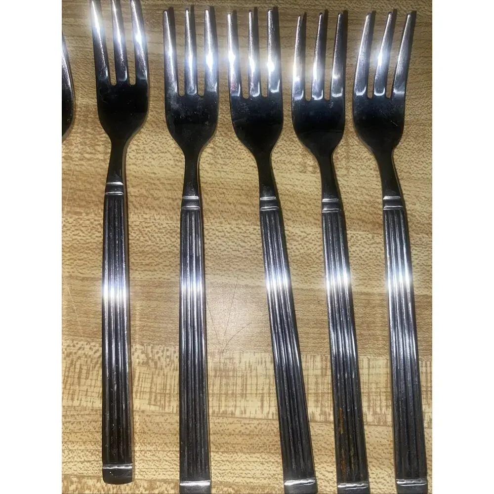 Set Of 8 Estia Olympia Glossy Stainless Appetizer Forks Flatware Korea 60s 70s